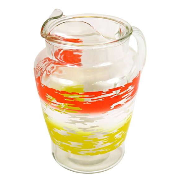 Sunset Stripes Mid-Century 64-Ounce Ice Lip Pitcher 2 Quart Glass Serveware - Picture 2 of 6